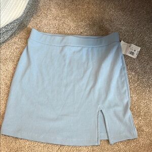 Light Blue Ribbed Mini Skirt